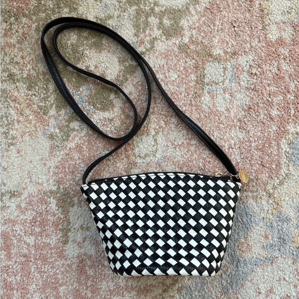 Woven Checkered Designer Inspired Black and White Soft Grunge Cross Body Bag